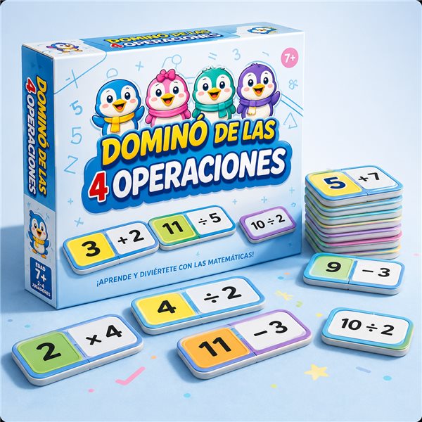 Kit Dominó de las 4 Operaciones: caja y fichas del juego