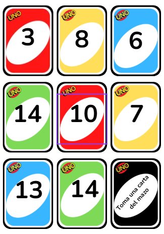 Cartas de respuestas con los resultados: 3, 8, 14 y más