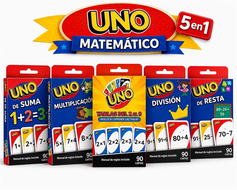 Kit Básico: las cajas de los 5 mazos del Uno Matemático